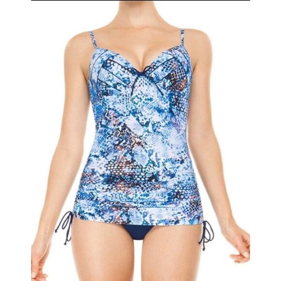 Spanx Swim Suit Plus Shaped Blue Snake One Piece Underwire Sz 14 D/DD NWT $198 - Picture 2 of 12